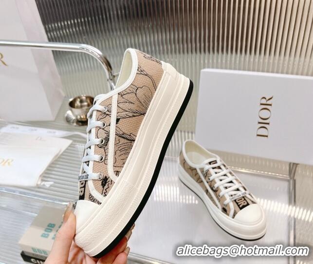 Top Grade Dior Walk'n'Dior Platform Sneakers in Beige Embroidered Cotton with Toile de Jouy Mexico Motif 126022