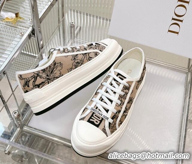 Top Grade Dior Walk'n'Dior Platform Sneakers in Beige Embroidered Cotton with Toile de Jouy Mexico Motif 126022