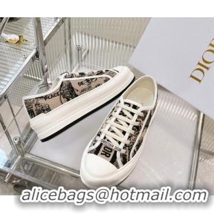 Good Quality Dior Walk'n'Dior Platform Sneakers in Beige Cotton Embroidered with Plan de Paris Motif 126023