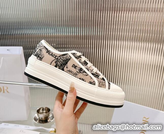 Good Quality Dior Walk'n'Dior Platform Sneakers in Beige Cotton Embroidered with Plan de Paris Motif 126023