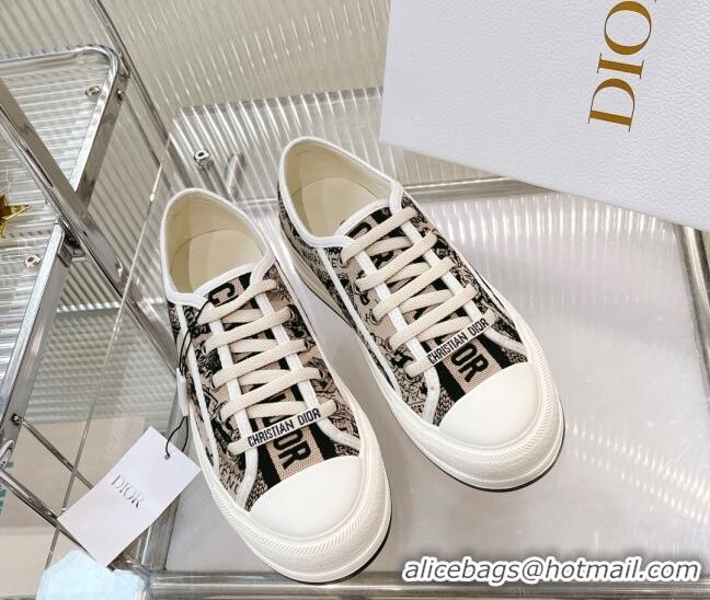 Good Quality Dior Walk'n'Dior Platform Sneakers in Beige Cotton Embroidered with Plan de Paris Motif 126023