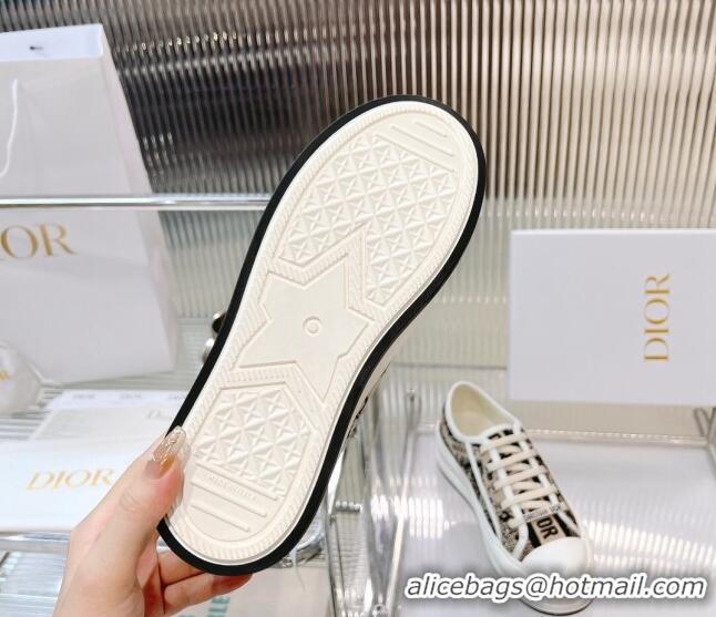 Good Quality Dior Walk'n'Dior Platform Sneakers in Beige Cotton Embroidered with Plan de Paris Motif 126023