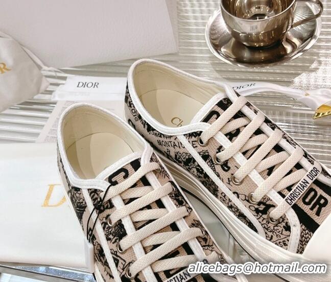 Good Quality Dior Walk'n'Dior Platform Sneakers in Beige Cotton Embroidered with Plan de Paris Motif 126023