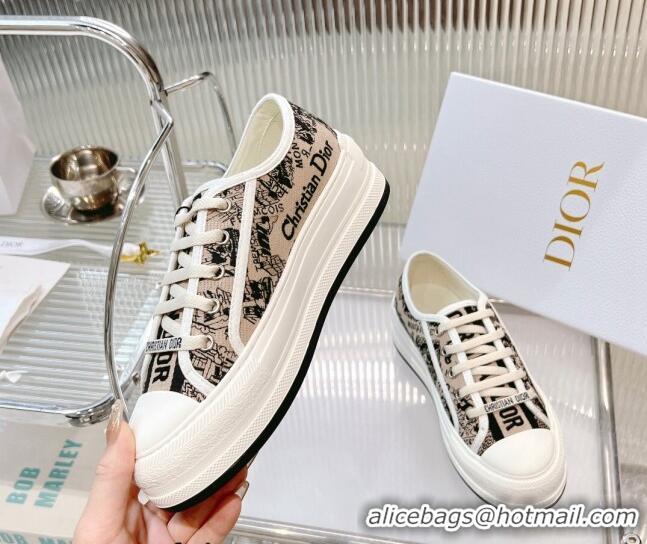 Good Quality Dior Walk'n'Dior Platform Sneakers in Beige Cotton Embroidered with Plan de Paris Motif 126023