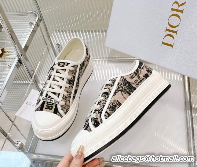 Good Quality Dior Walk'n'Dior Platform Sneakers in Beige Cotton Embroidered with Plan de Paris Motif 126023