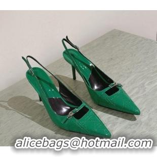 Top Design Dior Slingback Pumps 8.5cm in Cannage Patent Leather with Mini Buckle Green 126025