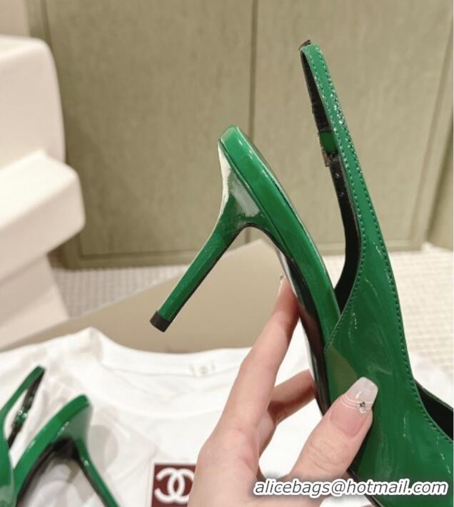 Top Design Dior Slingback Pumps 8.5cm in Cannage Patent Leather with Mini Buckle Green 126025