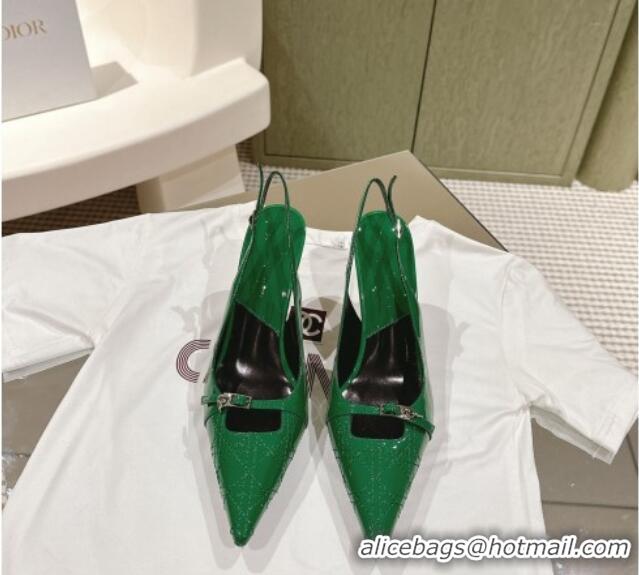 Top Design Dior Slingback Pumps 8.5cm in Cannage Patent Leather with Mini Buckle Green 126025