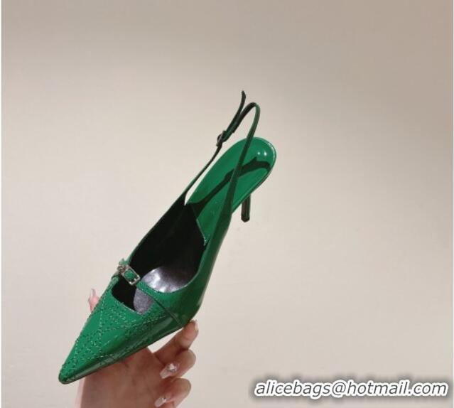 Top Design Dior Slingback Pumps 8.5cm in Cannage Patent Leather with Mini Buckle Green 126025