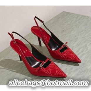 Unique Style Dior Slingback Pumps 8.5cm in Cannage Patent Leather with Mini Buckle Red 126027