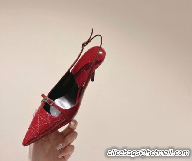 Unique Style Dior Slingback Pumps 8.5cm in Cannage Patent Leather with Mini Buckle Red 126027