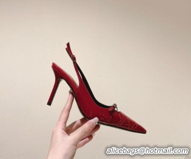 Unique Style Dior Slingback Pumps 8.5cm in Cannage Patent Leather with Mini Buckle Red 126027