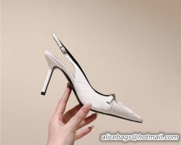 Classic Hot Dior Slingback Pumps 8.5cm in Cannage Patent Leather with Mini Buckle White 126028