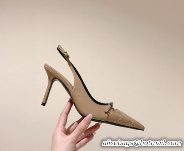 Most Popular Dior Slingback Pumps 8.5cm in Cannage Patent Leather with Mini Buckle Beige 126029