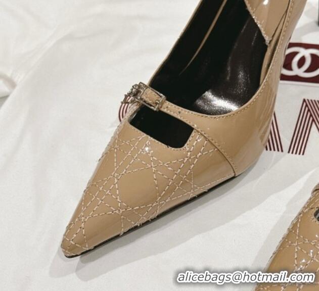 Most Popular Dior Slingback Pumps 8.5cm in Cannage Patent Leather with Mini Buckle Beige 126029