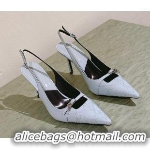 Good Quality Dior Slingback Pumps 8.5cm in Cannage Patent Leather with Mini Buckle Light Grey 0126031