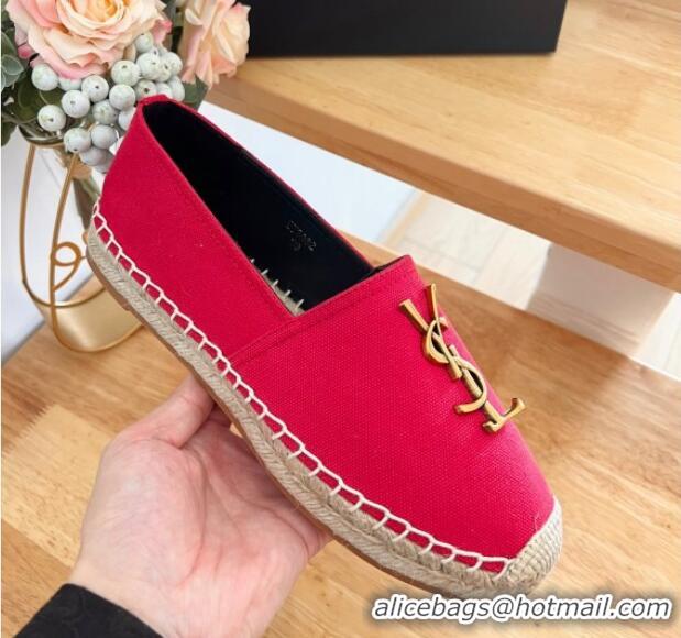 Luxury Cheap Saint Laurent YSL Espadrilles Flat in Linen Fabric Red 0125064