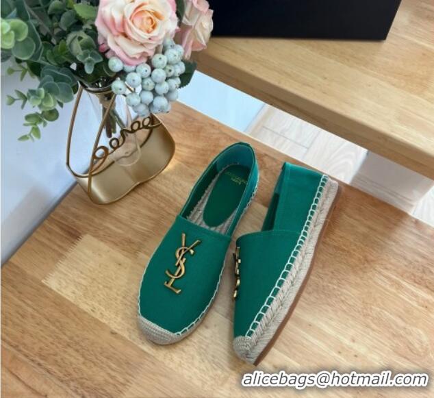 Top Design Saint Laurent YSL Espadrilles Flat in Linen Fabric Green 125065