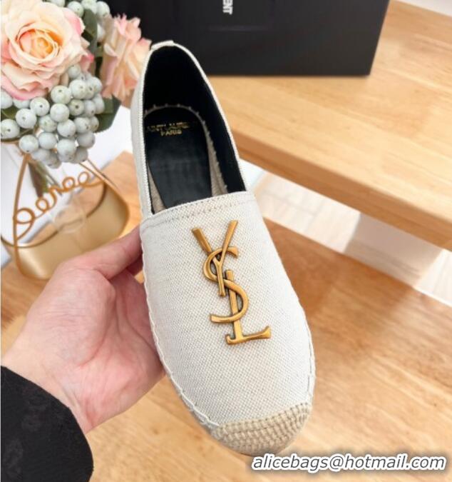 Trendy Design Saint Laurent YSL Espadrilles Flat in Linen Fabric White 125066