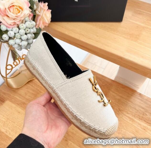 Trendy Design Saint Laurent YSL Espadrilles Flat in Linen Fabric White 125066