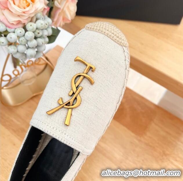 Trendy Design Saint Laurent YSL Espadrilles Flat in Linen Fabric White 125066