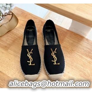 Best Price Saint Laurent YSL Espadrilles Flat in Linen Fabric Black 125067