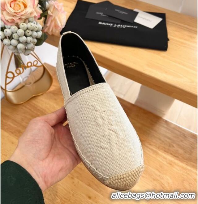 Perfect Saint Laurent YSL Espadrilles Flat in Canvas White 125068