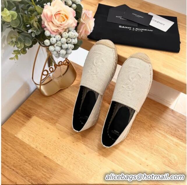 Perfect Saint Laurent YSL Espadrilles Flat in Canvas White 125068