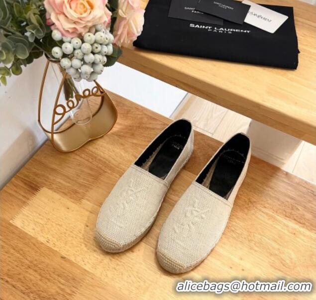 Perfect Saint Laurent YSL Espadrilles Flat in Canvas White 125068