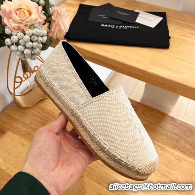 Perfect Saint Laurent YSL Espadrilles Flat in Canvas White 125068