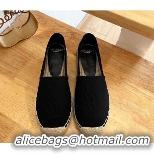 Top Grade Saint Laurent YSL Espadrilles Flat in Canvas Black 125069