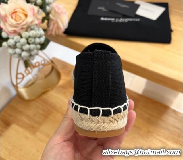 Top Grade Saint Laurent YSL Espadrilles Flat in Canvas Black 125069