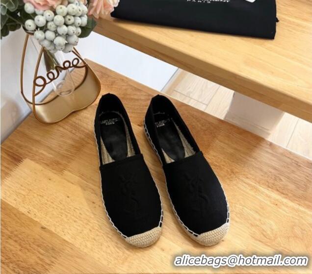 Top Grade Saint Laurent YSL Espadrilles Flat in Canvas Black 125069