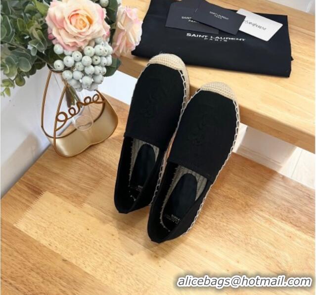 Top Grade Saint Laurent YSL Espadrilles Flat in Canvas Black 125069