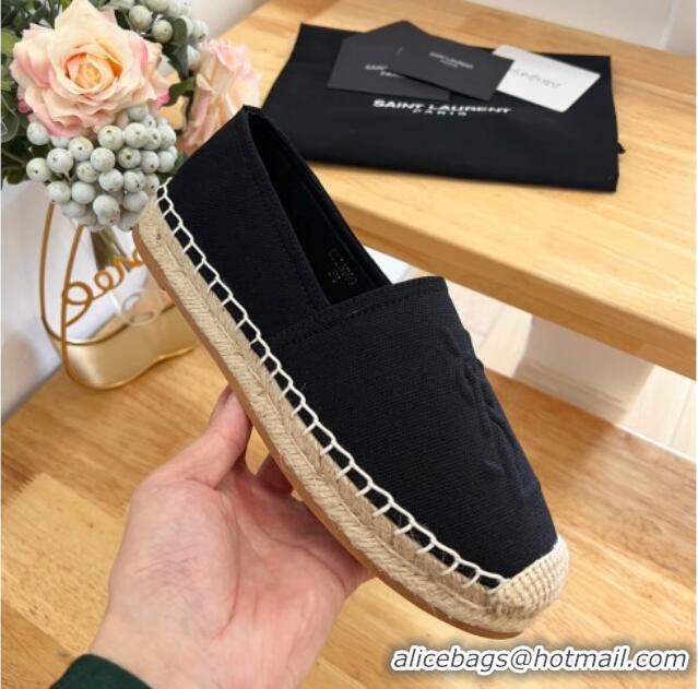 Top Grade Saint Laurent YSL Espadrilles Flat in Canvas Black 125069