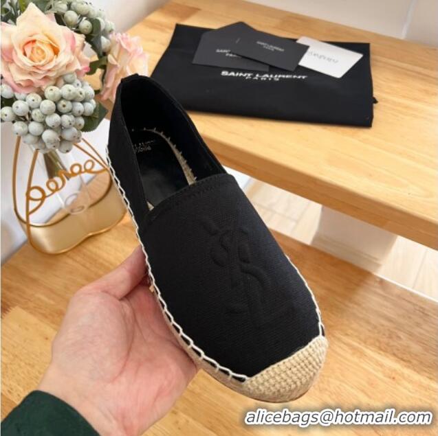 Top Grade Saint Laurent YSL Espadrilles Flat in Canvas Black 125069