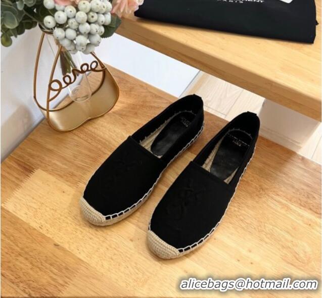 Top Grade Saint Laurent YSL Espadrilles Flat in Canvas Black 125069