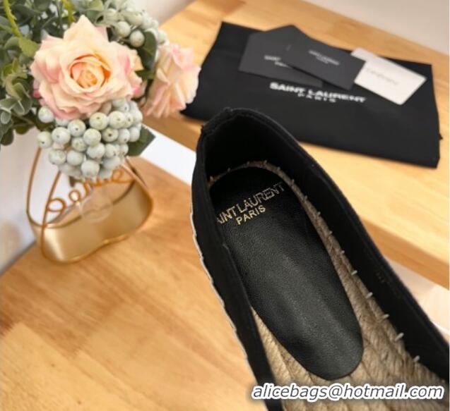 Top Grade Saint Laurent YSL Espadrilles Flat in Canvas Black 125069