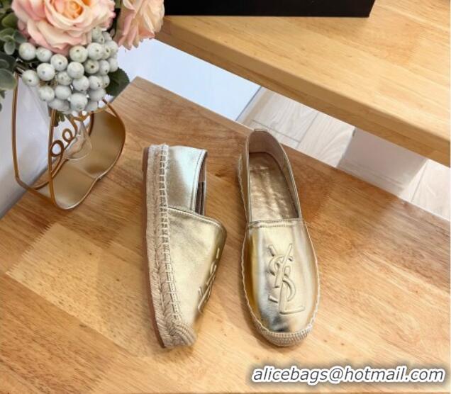 Purchase Saint Laurent YSL Espadrilles Flat in Lambskin Gold 125070