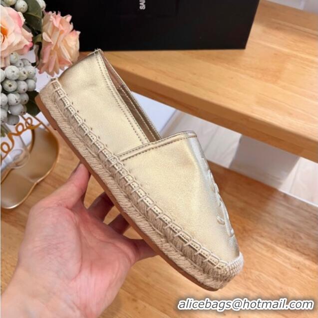 Purchase Saint Laurent YSL Espadrilles Flat in Lambskin Gold 125070