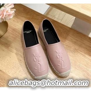 Good Quality Saint Laurent YSL Espadrilles Flat in Lambskin Pink 125071