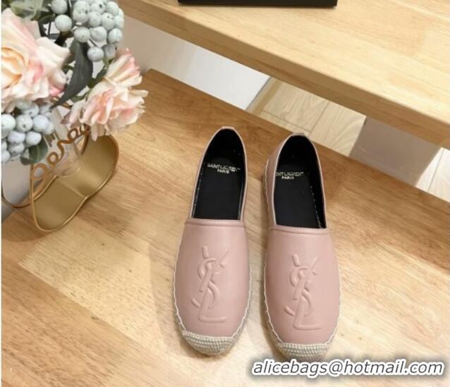 Good Quality Saint Laurent YSL Espadrilles Flat in Lambskin Pink 125071