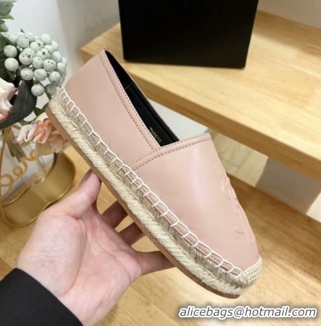 Good Quality Saint Laurent YSL Espadrilles Flat in Lambskin Pink 125071