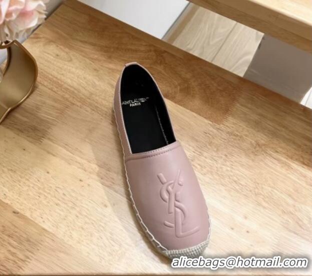 Good Quality Saint Laurent YSL Espadrilles Flat in Lambskin Pink 125071