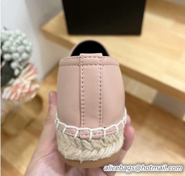 Good Quality Saint Laurent YSL Espadrilles Flat in Lambskin Pink 125071