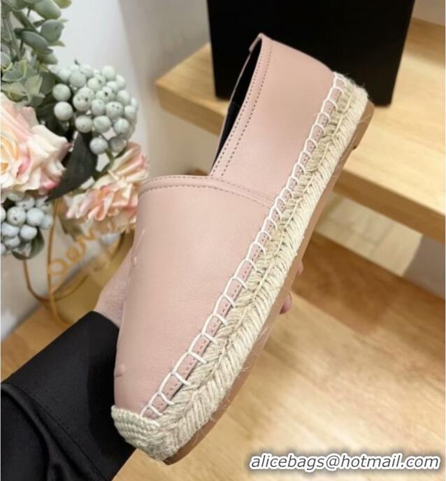 Good Quality Saint Laurent YSL Espadrilles Flat in Lambskin Pink 125071