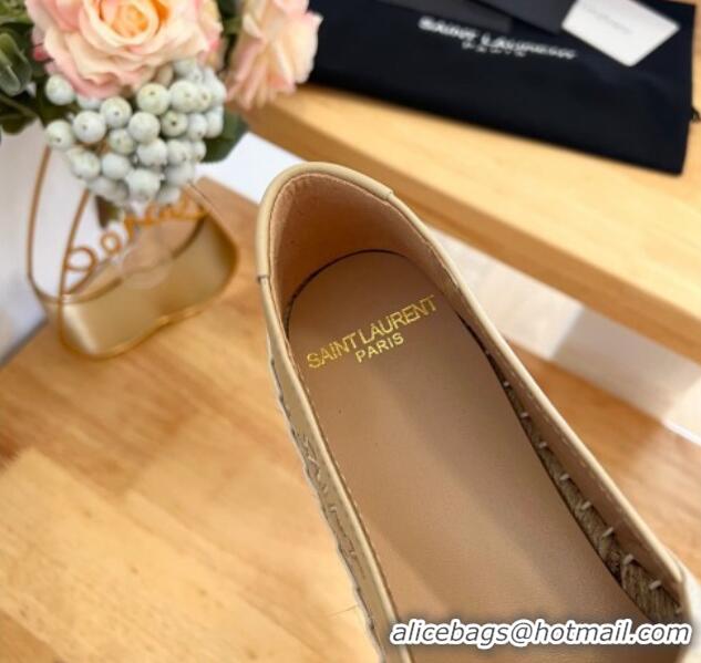 Most Popular Saint Laurent Signature Espadrilles Flat in Lambskin Apricot 125072