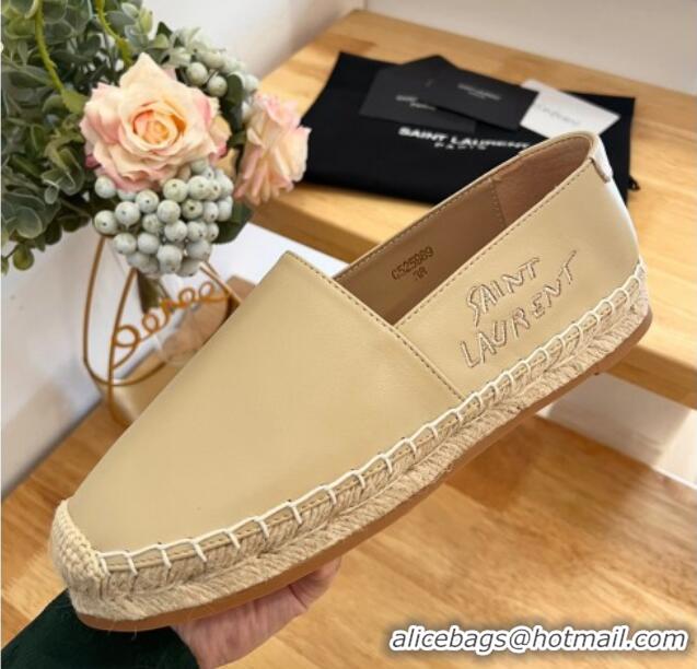 Most Popular Saint Laurent Signature Espadrilles Flat in Lambskin Apricot 125072