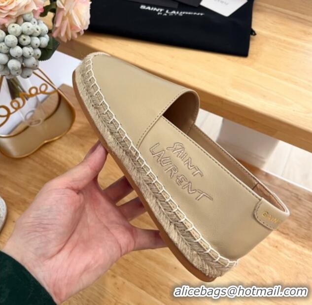 Most Popular Saint Laurent Signature Espadrilles Flat in Lambskin Apricot 125072