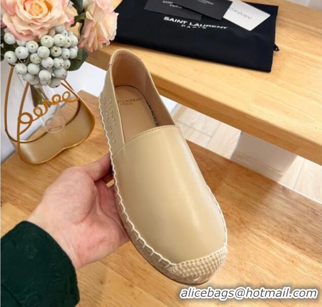 Most Popular Saint Laurent Signature Espadrilles Flat in Lambskin Apricot 125072